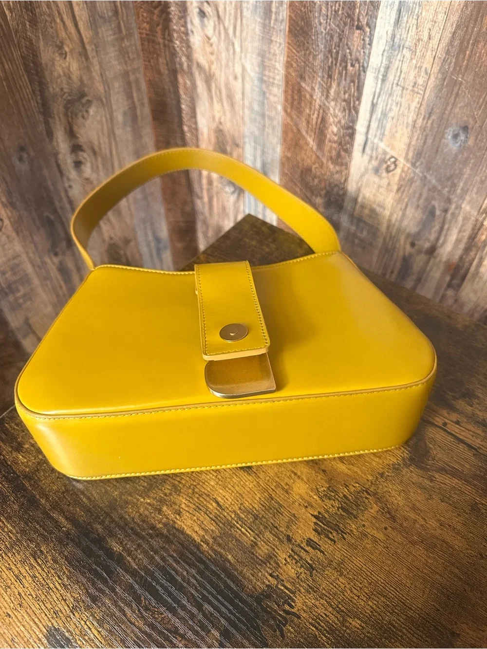 Brandon Blackwood Daphne in Yellow Oil Leather Shoulder Bag with Gold hardware